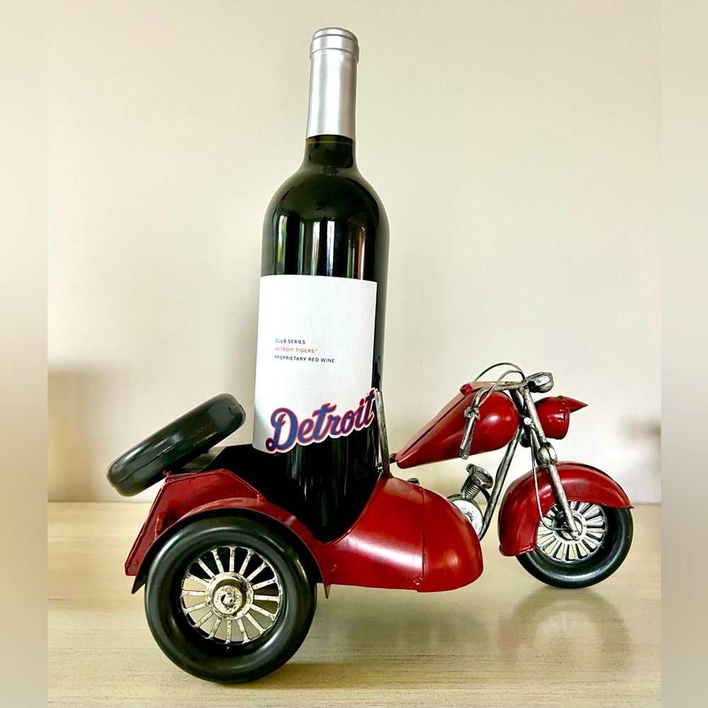Wine Bottle Holder Vintage Motorcycle with Sidecar Hand-Painted Metal